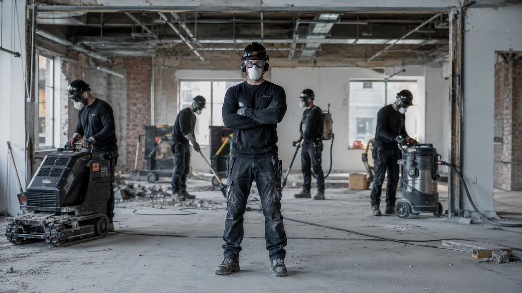 Masked construction crew